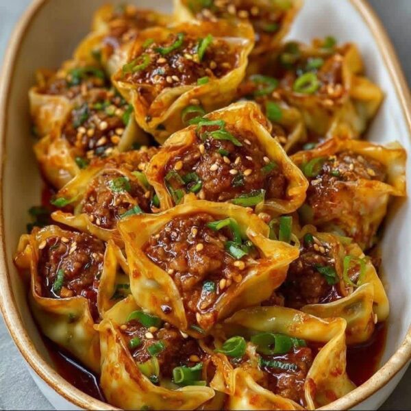 Spicy Beef Wontons with Sesame and Green Onion