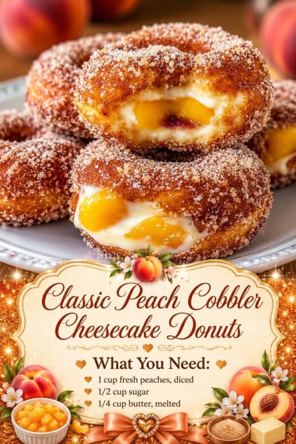 Classic Peach Cobbler Cheesecake Donuts